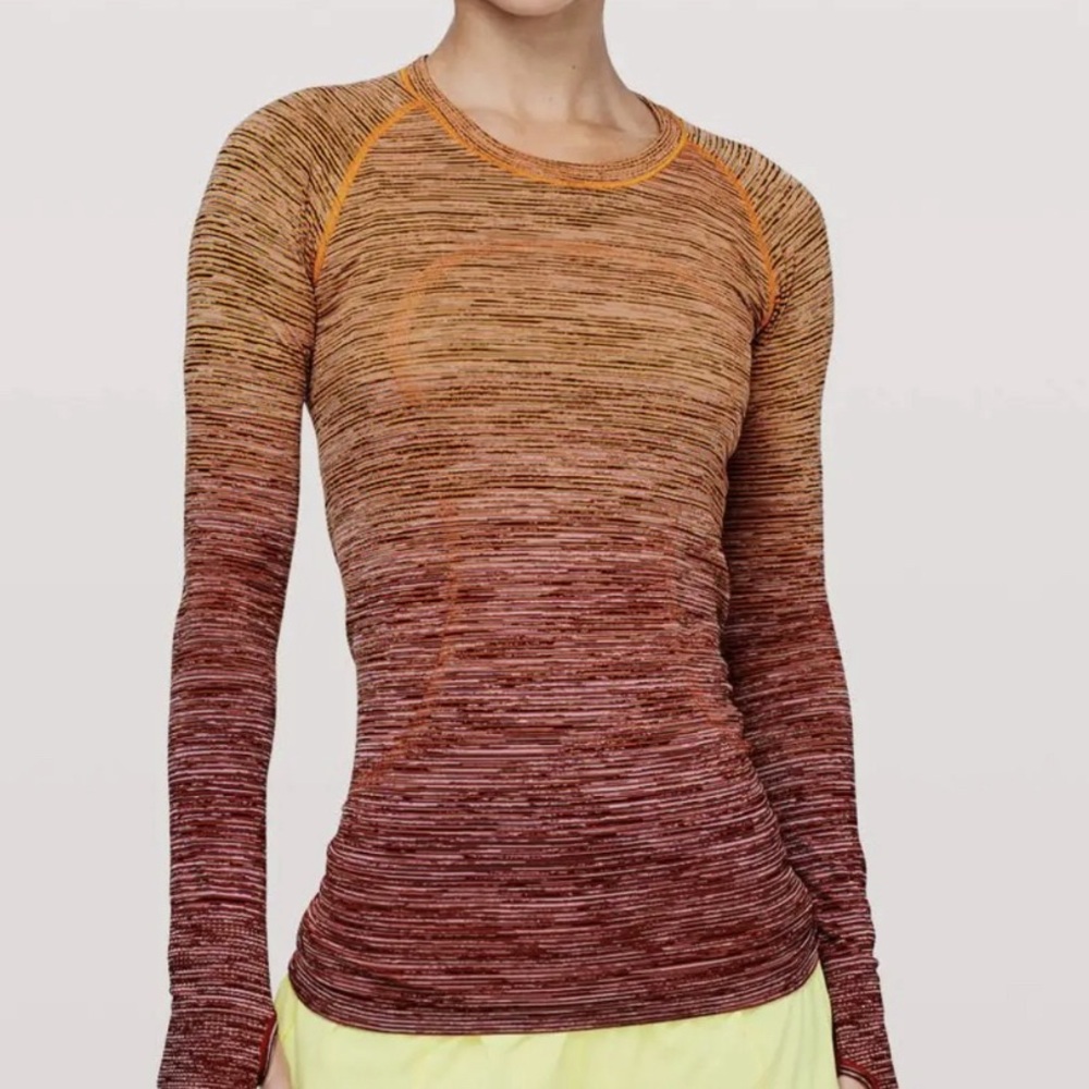 Seamless Gradient Long Sleeve Top - Orange and Brown